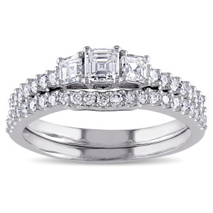Yaffie 3-stone Bridal Ring Set with 1 1/5ct TDW Diamonds in White Gold From the Signature Collection