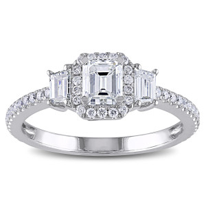 Emerald Cut Diamond Ring from Yaffie Signature Collection in White Gold, Featuring 1 1/5ct TDW
