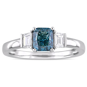 Light Blue & White Diamond Three-Stone Engagement Ring from Yaffie Signature Collection in White Gold (1.375ct TDW)