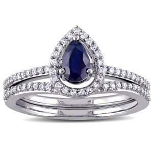 Bridal Set with 1/3ct Diamond and Diffused Sapphire from Yaffie Signature Collection in White Gold