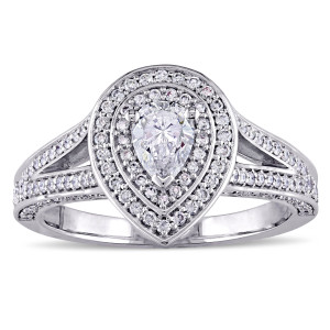 1ct Pear-Cut Diamond Double Halo Split Shank Engagement Ring from Yaffie Signature Collection in White Gold
