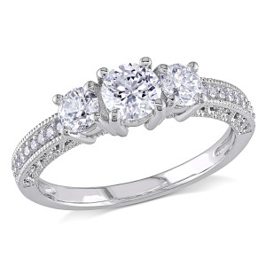 Vintage 3-Stone Engagement Ring with 1ct TDW White Gold Diamonds from Yaffie Signature Collection.