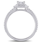 Yaffie White Gold Double Halo Engagement Ring with 1ct TDW Emerald-cut Diamond from the Signature Collection
