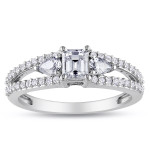 White Gold Engagement Ring with Emerald-cut and Pear Shape Diamonds, Yaffie Signature Collection, 1ct TDW Split Shank Design