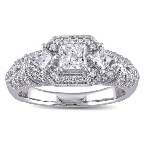 Princess and Round Diamond Engagement Ring from Yaffie Signature Collection in White Gold with 1ct TDW