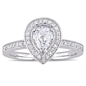 Yaffie Pear and Round-Cut Diamond Halo Engagement Ring from the Signature Collection in White Gold - 5/8ct TDW.