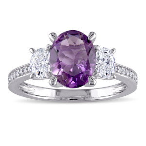 Yaffie White Gold Amethyst & Diamond Engagement Ring from Signature Collection with 5/8ct TDW Oval & Round Stones