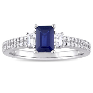 Engage in Elegance with the Yaffie Signature Blue & White Sapphire Diamond Ring in White Gold.