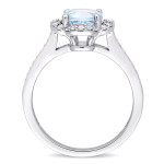 Yaffie Signature Blue Topaz & Diamond Engagement Ring, in White Gold with Quatrefoil Halo.