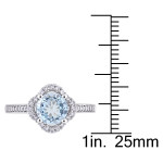 Yaffie Signature Blue Topaz & Diamond Engagement Ring, in White Gold with Quatrefoil Halo.
