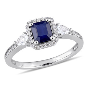 Octagonal & Pear-Cut Blue/White Sapphire Halo Ring from Yaffie Signature Collection in White Gold.