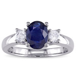 Yaffie Oval Blue Sapphire & 1/3ct Diamond Engagement Ring in White Gold Signature Collection