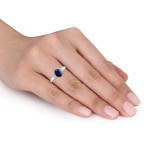 Yaffie Oval Blue Sapphire & 1/3ct Diamond Engagement Ring in White Gold Signature Collection