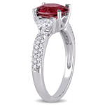 Yaffie Pink Tourmaline Heart Diamond 3-stone Ring from the Signature Collection in White Gold, with 1/5ct TDW.