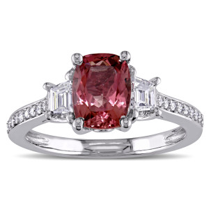 The Yaffie Signature Collection: White Gold and Pink Tourmaline. Sparkling with a Trio of 3/4ct TDW Diamonds for your Engagement Ring.