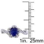 Yaffie Floral White Gold Engagement Ring with Sapphire and Diamonds.