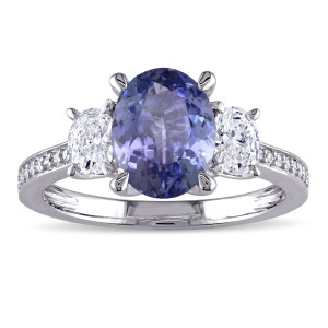 Yaffie Elegant White Gold Trio of Tanzanite and Diamonds Engagement Ring