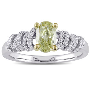 Spiraling Yaffie Signature Ring with 1ct TDW Natural Oval Cut Yellow Diamond in White and Gold