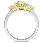 Engagement Ring with 3 Yellow Diamonds in White and Gold by Yaffie Signature Collection, with a total diamond weight of 1 3/5 carats in Oval and Pear Shapes.