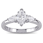 Certified Marquise and Pear-Cut Diamond Engagement Ring from Yaffie Signature Collection in White Gold, 7/8ct TDW