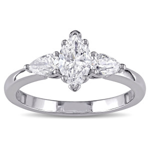 Certified Marquise and Pear-Cut Diamond Engagement Ring from Yaffie Signature Collection in White Gold, 7/8ct TDW