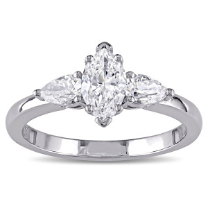 Certified Marquise and Pear-Cut Diamond Engagement Ring from Yaffie Signature Collection in White Gold, 7/8ct TDW