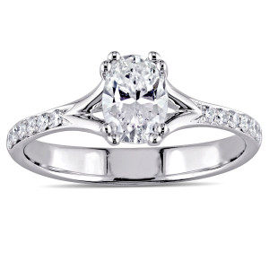 Oval-Cut Diamond Split Shank Engagement Ring from Yaffie Signature Collection in White Gold with 9/10ct TDW