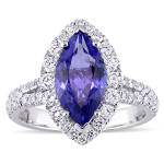 Yaffie Marquise Tanzanite & Diamond Halo Ring from the Signature Collection in White Gold.