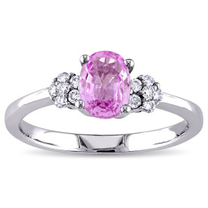 Pink Sapphire & Diamond White Gold Engagement Ring from Yaffie Signature Collection