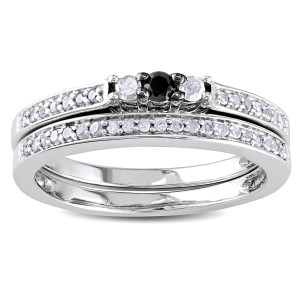 Yaffie ™ Custom Sterling Silver Ring Set with 1/4ct TDW Black and White Diamonds