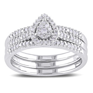 Teardrop Diamond Cluster Halo Engagement Set - Yaffie Sterling Silver (1/4ct TDW)