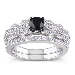 Yaffie ™ Custom-Made Sterling Silver Infinity Bridal Set with 1ct TDW Black and White Diamonds for Your Engagement and Wedding.
