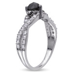 Yaffie ™ Custom-Made Sterling Silver Heart Ring Crosses Black Diamonds with a 3/5ct TDW Creation White Sapphire