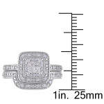 Stunning Yaffie Sterling Silver Bridal Set with Princess-cut Quad Diamonds and Double Halo Design (1/3ct TDW)