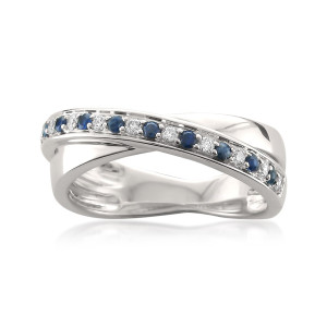 Sparkling Fusion: Yaffie White Gold Ring with Diamond & Blue Sapphire - 1/8ct TDW
