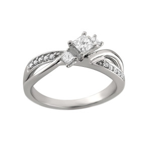 Princess Cut 3-stone Diamond Ring in Yaffie White Gold, with a total of 2/5 Carat Diamond Weight.