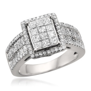 White Gold Princess-cut Diamond Ring with 2ct Total Diamond Weight by Yaffie