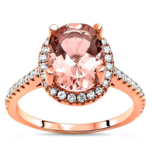 Rose Gold Oval Morganite Diamond Engagement Ring - Yaffie 1.8 Carat