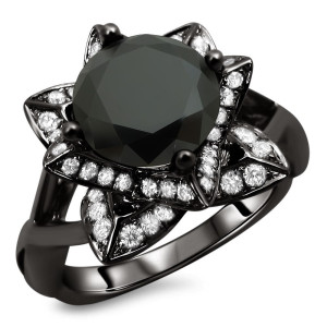 Customizable Yaffie ™ Black Lotus Flower Diamond Ring with 2 1/2ct TDW Black Gold