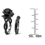 Custom Yaffie™ Black Diamond Lotus Flower Engagement Ring Set with 3.5ct TDW Black Gold Sparkle