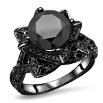 Custom Yaffie™ Black Diamond Lotus Flower Engagement Ring Set with 3.5ct TDW Black Gold Sparkle
