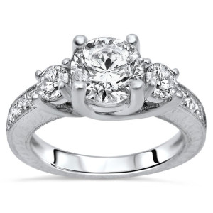 Round Three Stone Diamond Ring with Yaffie Gold, 1 4/6ct TDW