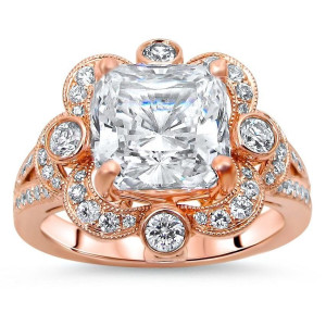 Elegant Yaffie Rose Gold Ring with 5/8ct TDW Diamonds and Cushion-cut Moissanite for Engagements