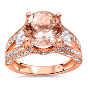 Morganite and Diamond Engagement Ring in Rose Gold by Yaffie - 1ct Total Diamond Weight