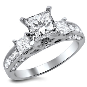 3-Stone Princess Cut Diamond Engagement Ring with 1 1/2ct TDW in Yaffie White Gold.