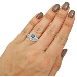 Blue Round Diamond Engagement Bridal Set with 1 1/2ct TDW in White Gold by Yaffie