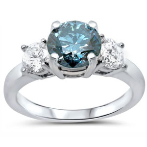 Blue and White 3-stone Engagement Ring with 1 1/2ct TDW in Yaffie White Gold