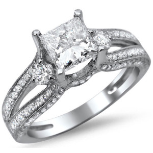 Engage with Elegance: Yaffie 1 1/2ct TDW Princess Cut Diamond Engagement Ring in White Gold