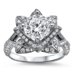 Lotus Bloom Diamond Engagement Ring in White Gold with 1 1/2ct TDW Round-cut Diamonds by Yaffie