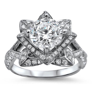 Lotus Bloom Diamond Engagement Ring in White Gold with 1 1/2ct TDW Round-cut Diamonds by Yaffie